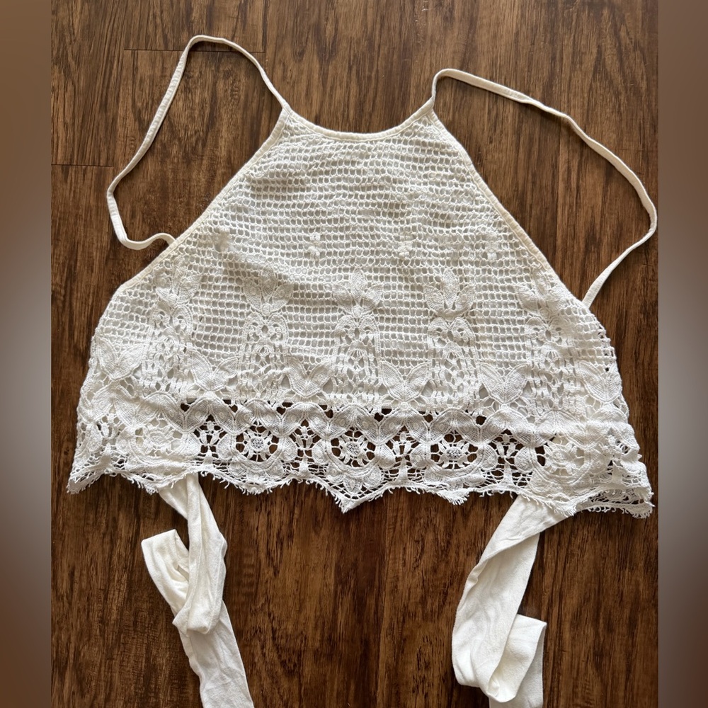 Crochet Halter Tie-Back Top in White